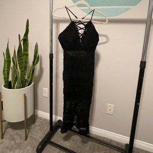 Black Lace Up Front Bodycon Dress Size S